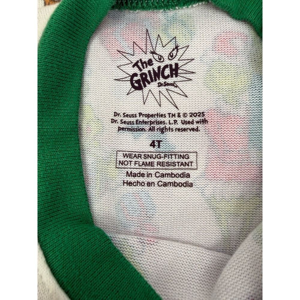 Dr. Seuss The Grinch That Stole Christmas Pajamas 4T Girls Classic 2 Piece Set - Picture 3 of 3